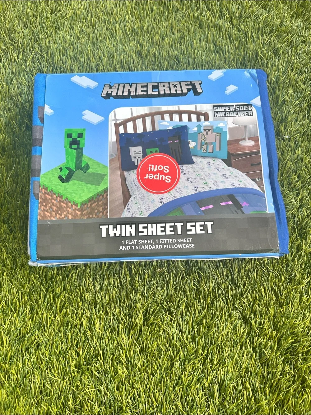 Minecraft Twin Sheet Set in Blue - Super Soft Microfiber